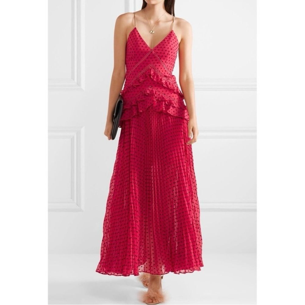 Self-Portrait Red Polka-Dot Midi Slip Dress